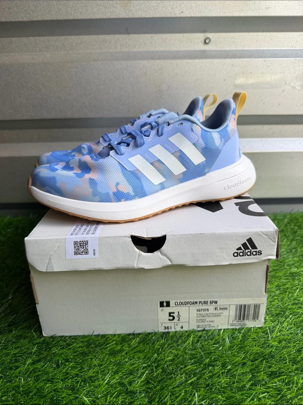adidas Kids Cloudfoam Sneakers in Light Blue with Pink & Yellow Accents